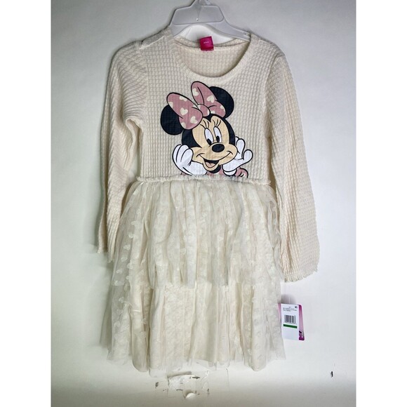 Disney Minnie Mouse Long Sleeve Waffle Knit Fit Flare Tutu Dress Girls Size 7 - Picture 1 of 10